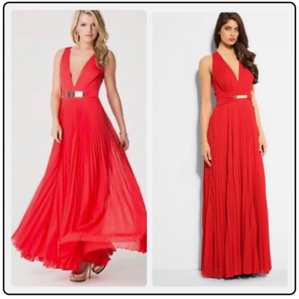 bebe Vibrant Red Pleated Maxi Dress